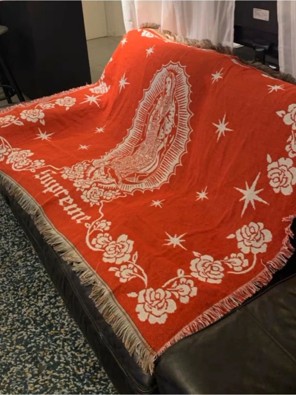 Supreme Red Virgin Mary Throw Blanket